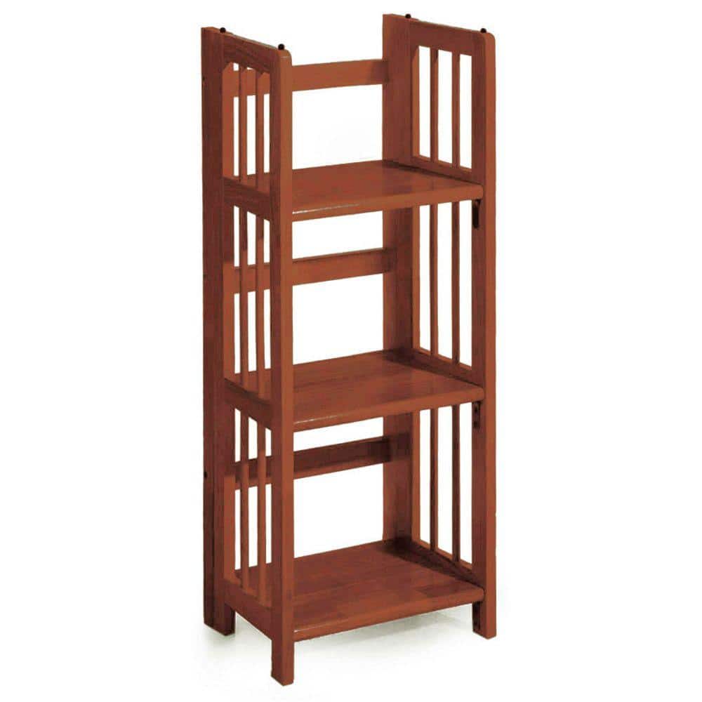 Walnut Finish 3-Shelf Solid Wood Stackable Folding Bookcase