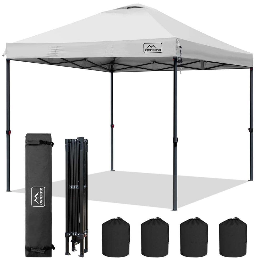 Zeus & Ruta 10 ft. x 10 ft. White Pop-Up Canopy with Wheeled Carrying ...