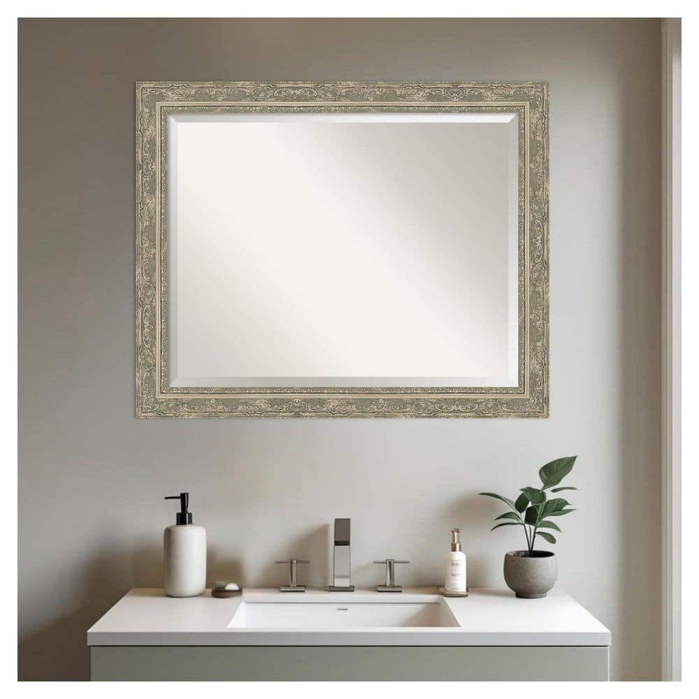 Filigree Silver 32.5 in. x 26.5 in. Beveled Traditional Rectangle Framed Bathroom Wall Mirror price history on PriceWatchPro