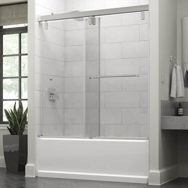Delta Mod 60 in. x 59-1/4 in. Soft-Close Frameless Sliding Bathtub Door in Chrome with 3/8 in. Tempered Clear Glass