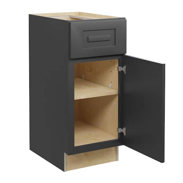 Home Decorators Collection Grayson 15 in. W x 24 in. D x 34.5 in. H Assembled Plywood Base Kitchen Cabinet in Deep Onyx with Soft Close RH