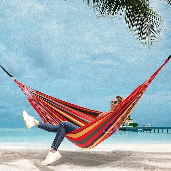 9 ft. 2 Person Cotton Hammock Comfortable Fabric Hammock with Tree