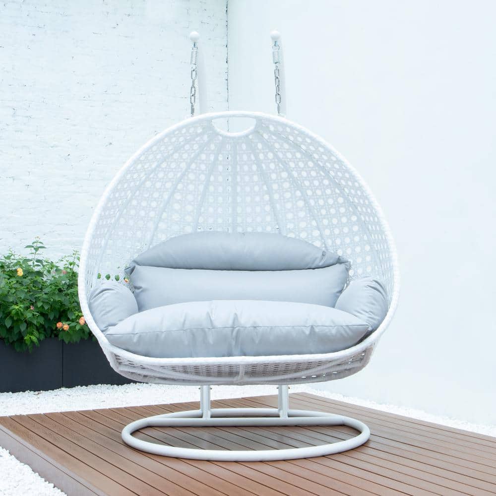 Light Grey Wicker Hanging Double Seater Egg Chair with Cushions