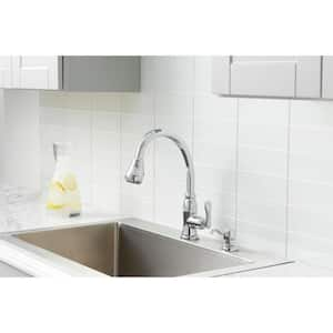 Pavilion Single Handle Pull Down Sprayer Kitchen Faucet with Turbo Spray and Fast Mount and Soap Dispenser in Chrome