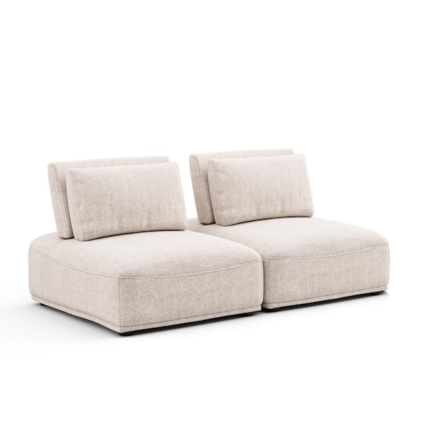 Furniture of America Fair Wind 74 in. Armless Light Brown Modular Chenille 2-Seater Loveseat with Extendable Back