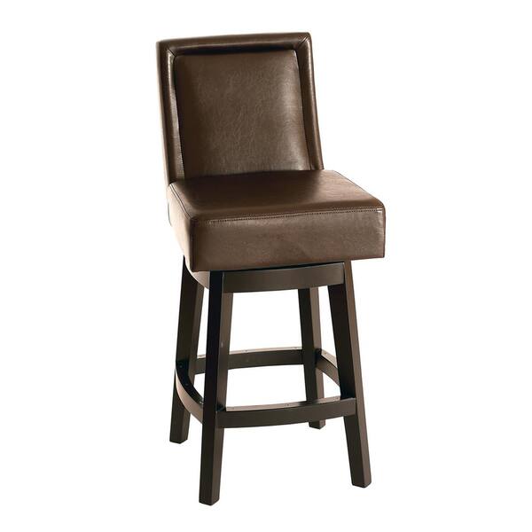 Armen Living Wayne 26 in. Brown Bonded Leather and Brown Finish Swivel Bar Stool