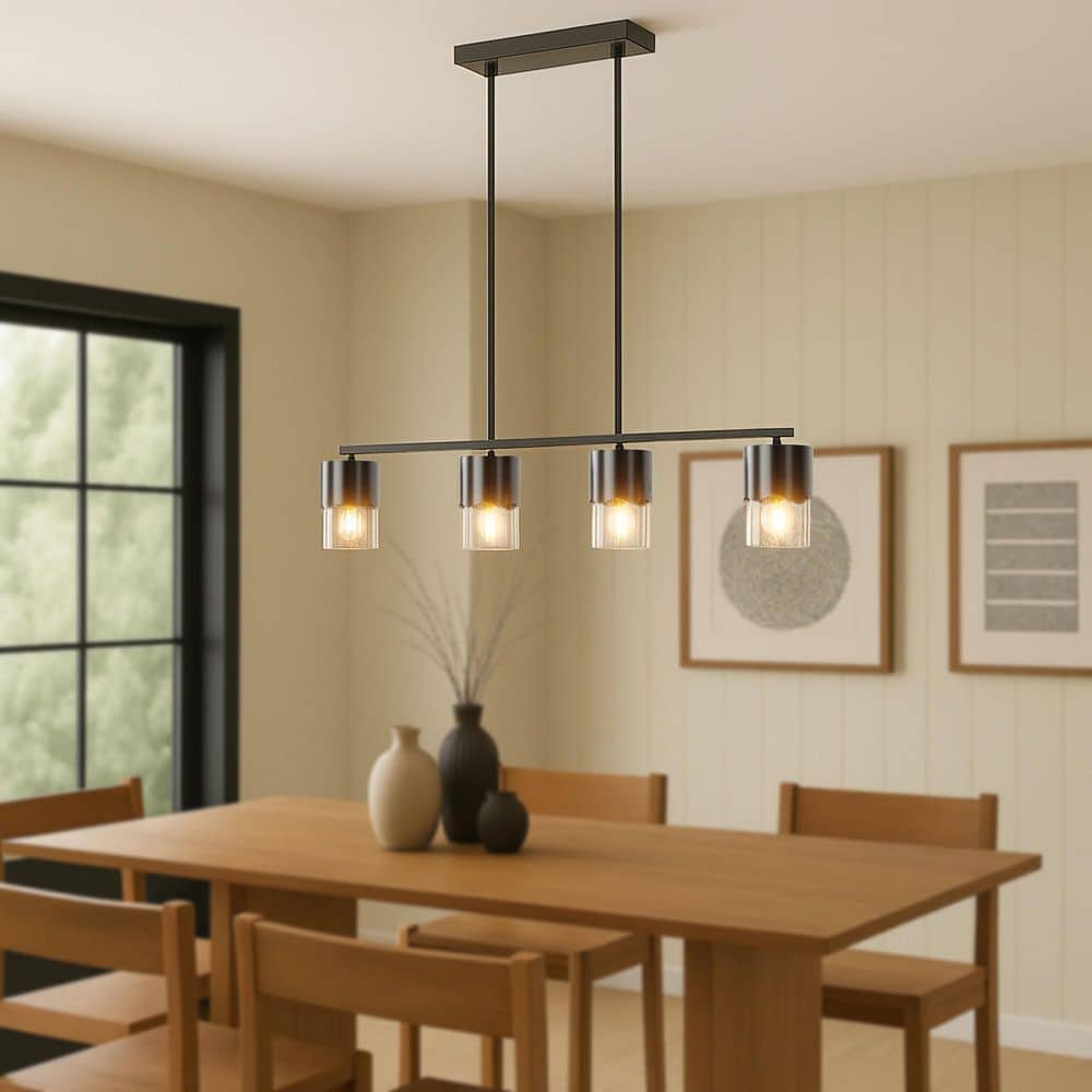 4-Light 35.75 in. Black Glass Modern Linear Dimmable Chandeliers Dining Kitchen Ceiling Lights Foyer Bedroom Lighting price history on PriceWatchPro