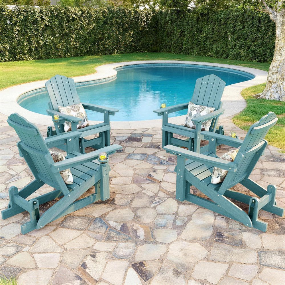 Lake Blue HDPE Plastic Outdoor Glider Adirondack Chair for Patio Porch and Yard Set of 4 price history on PriceWatchPro
