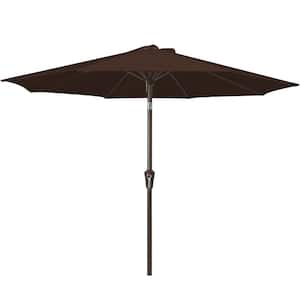 Air Vented 9 ft. Alloy Steel Market Solar Tilt Half Patio Umbrella in Brown
