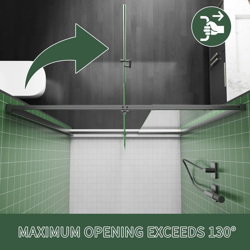 42-inch Black Semi-Frameless Pivot Shower Door with Clear Glass