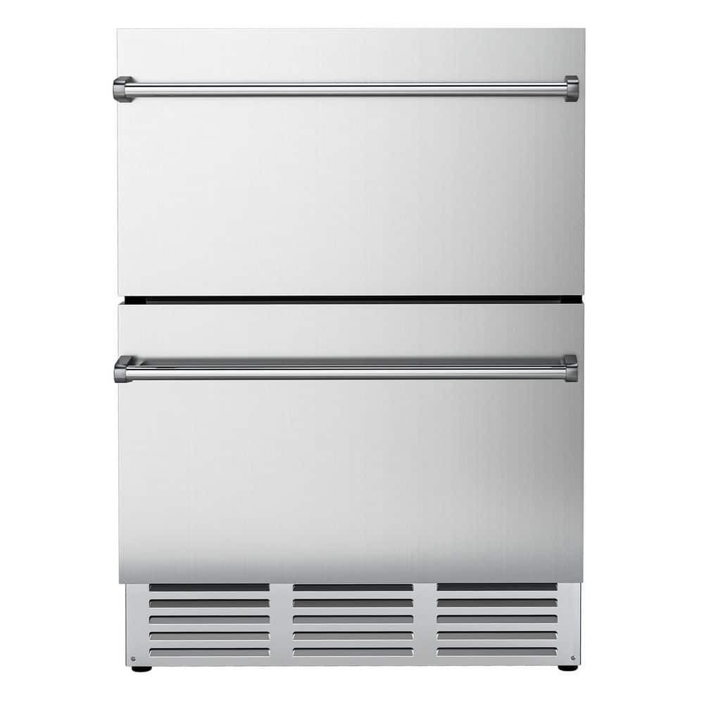 24 in. 4.9 cu. Ft. Undercounter Freestanding/Built-in Double Drawer Refrigerator in Silver, Stainless Steel, 2-Baskets