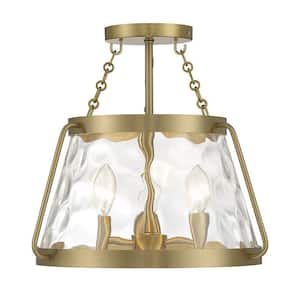 Crawford 15 in. 3-Light Warm Brass Semi-Flush Mount