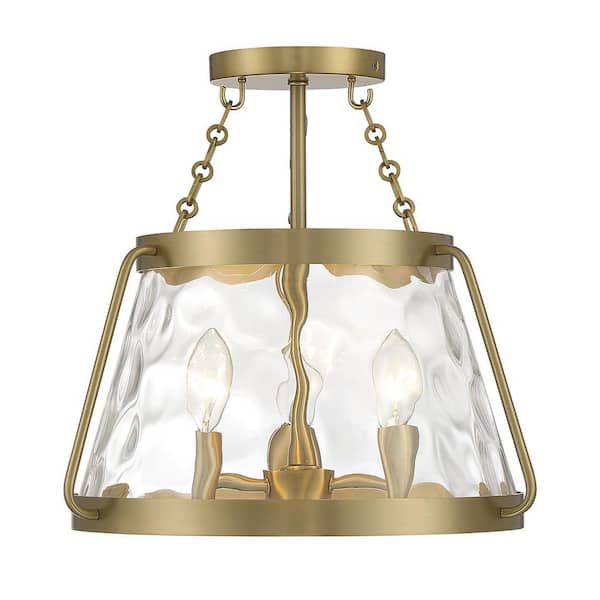 Savoy House Crawford 15 in. 3-Light Warm Brass Semi-Flush Mount