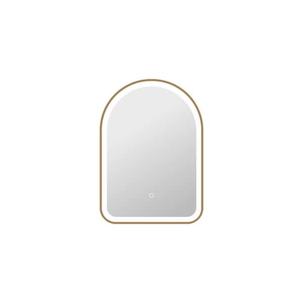 20 in. W x 28 in. H Arch Framed LED Wall Mirror in Satin Gold