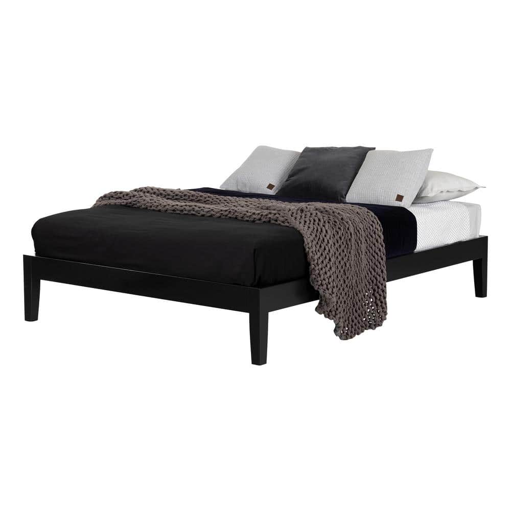 Minimalist Black Queen Platform Bed with Sturdy Wood Frame