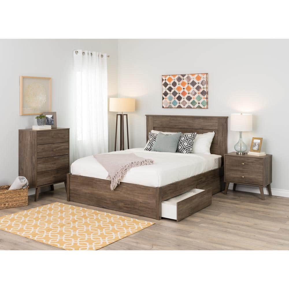 Drifted Gray Mid-Century Modern 2-Drawer Nightstand
