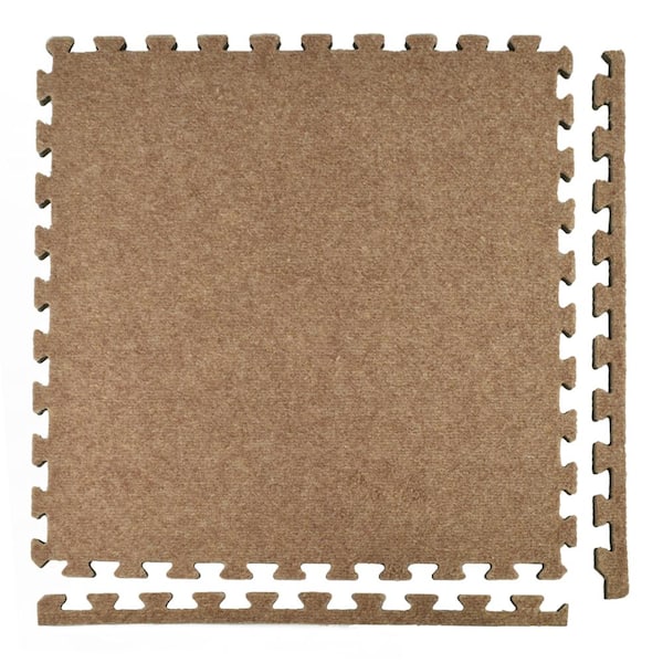 Unbranded Royal Carpet Tan Velour Plush 2 ft. x 2 ft. x 5/8 in. Interlocking Carpet Tile 96.875 sq. ft. (25 Tiles/Case)