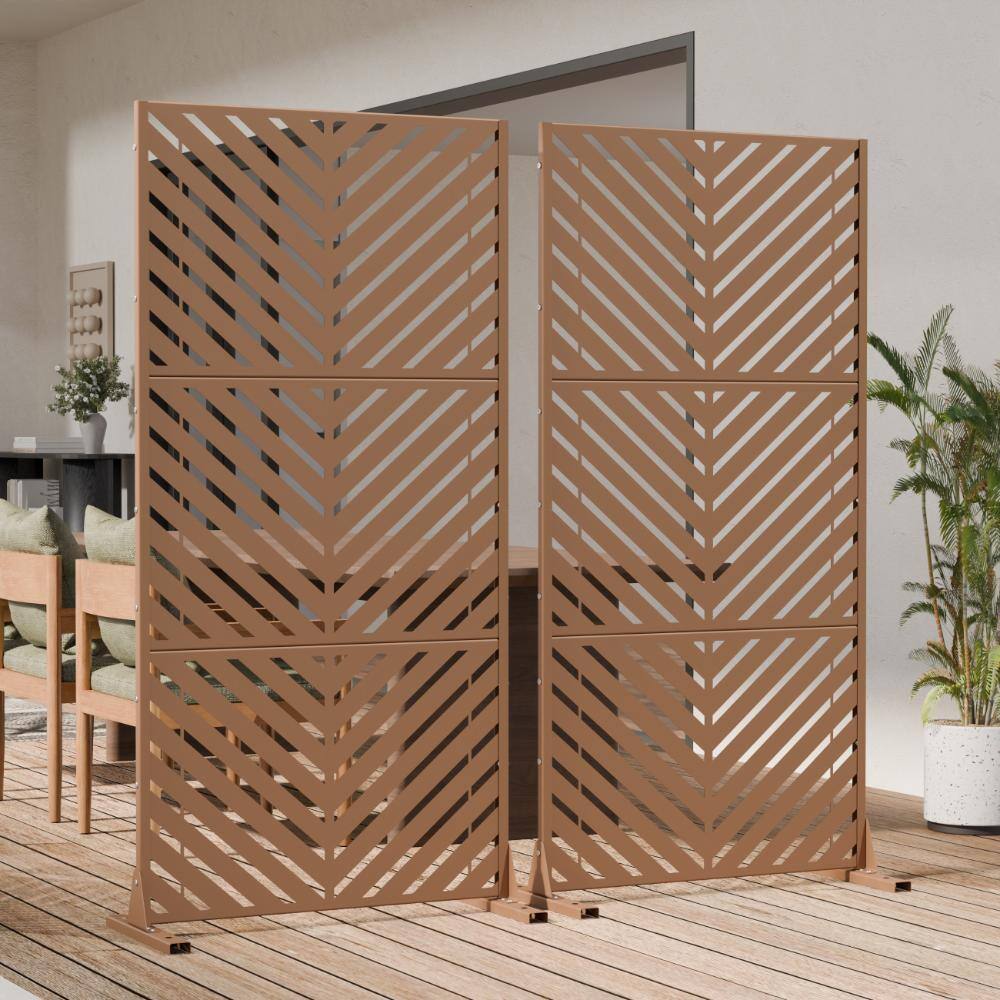 72 in. H x 35.5 in. W Outdoor Brown Galvanized Steel Decorative Garden Fence Privacy Screen (2-Pack)