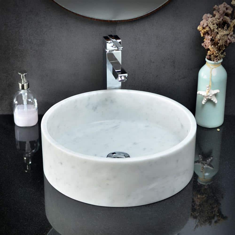 Carrera White Stone Circular Bathroom Sink 15.75"