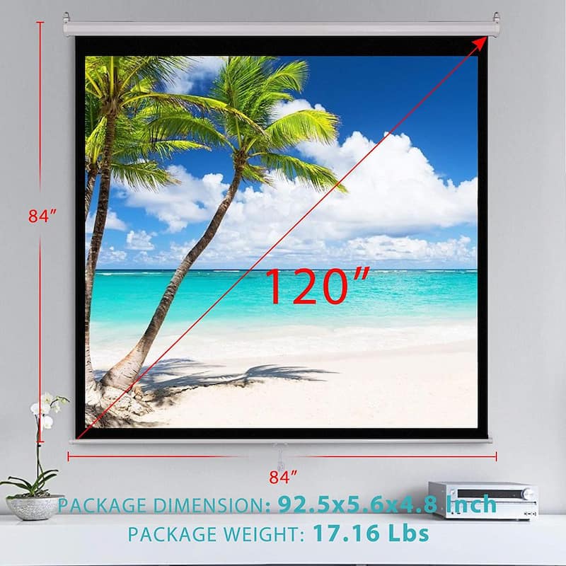 120 in. Manual Pull-Down Retractable Projector Screen, 1:1 HD