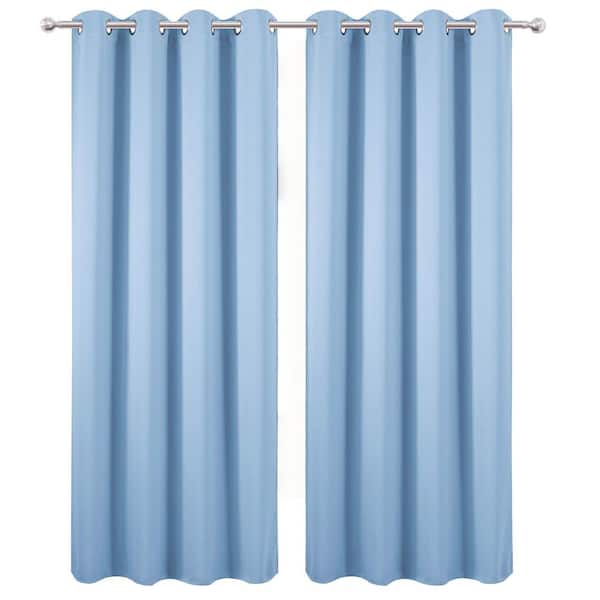 Sky Blue Polyester – 52 in. W x 84 in. L Blackout Curtains, Lined, Rod-Pocket Style (Set of 2)