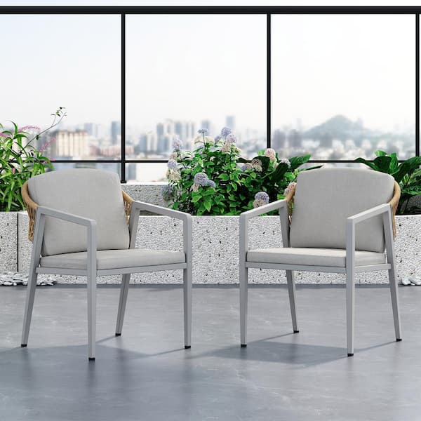 Unbranded Set of 2 Outdoor Patio Rattan Woven Dining Chairs with Waterproof Seat Cushions for Garden, Backyard, Poolside