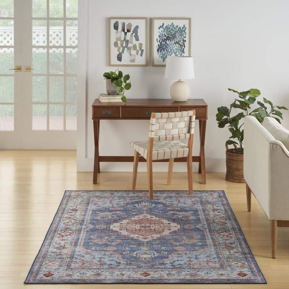Fulton Blue Rectangular Persian Medallion Area Rug 5' x 7'