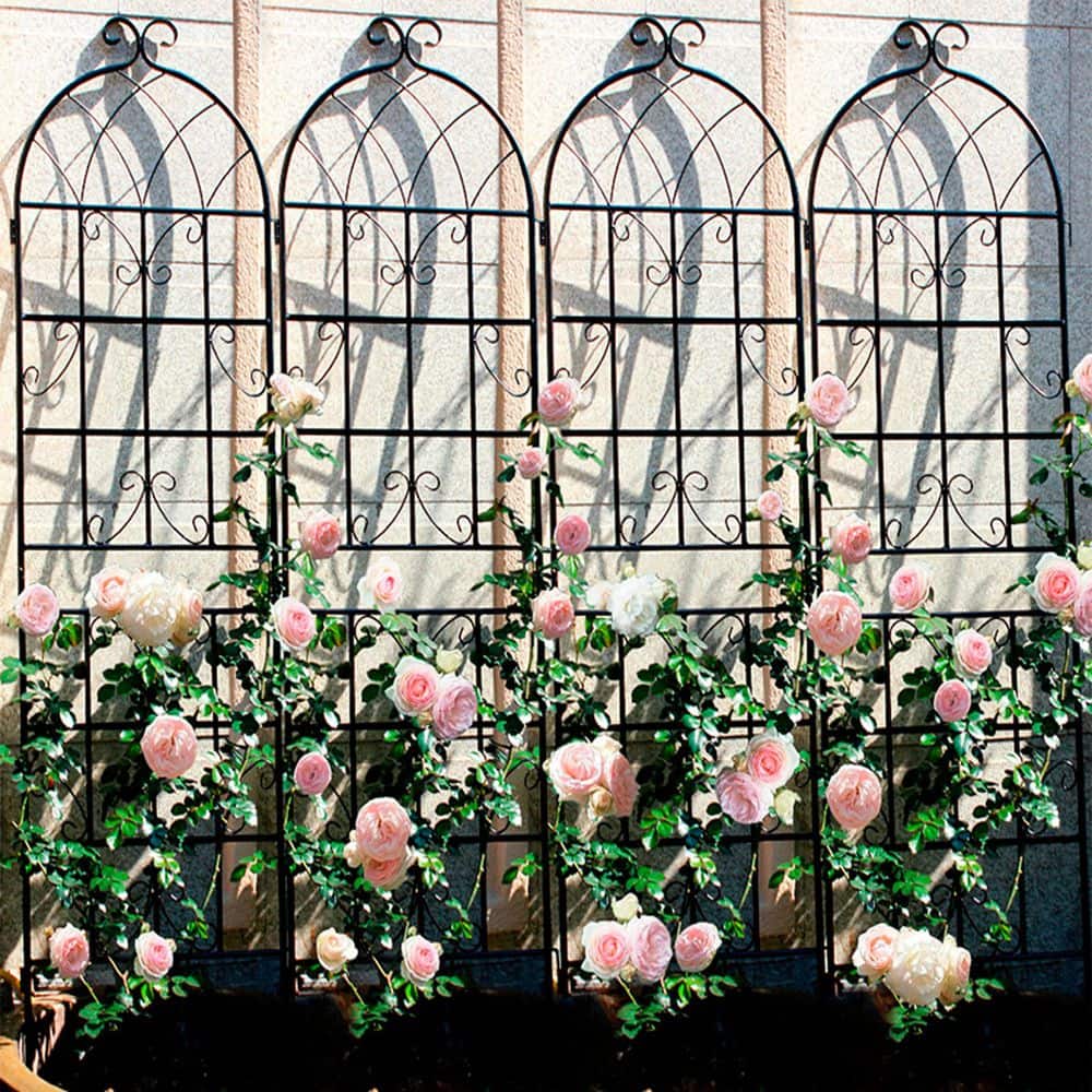 Black Metal Garden Trellis for Climbing Plants, 71" x 80"