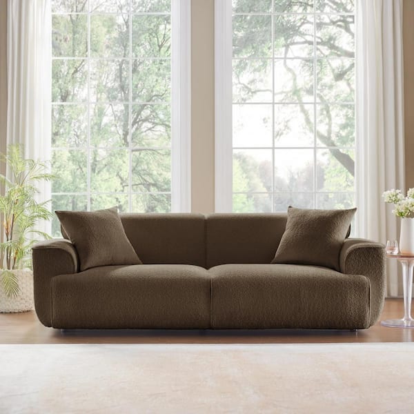 Monland 91 in. Round Arm Boucle Polyester Fabric Upholstered Chaise Lounge Rectangle Sofa Oversized Deep-Seated Couches Brown