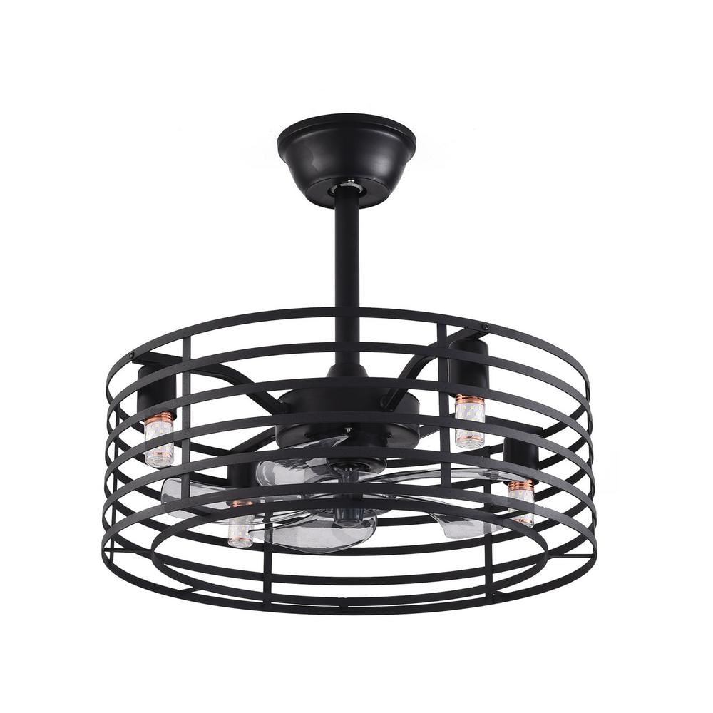 20'' Black Industrial Caged Ceiling Fan with Lights and Remote