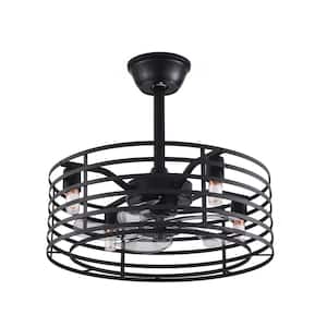 20 in. Black Indoor Modern Industrial Style Metal Cage Ceiling Fan with Light Kit and Remote Control