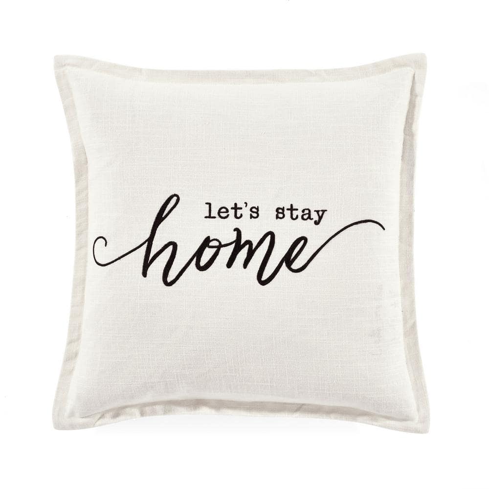 Medium Off-White Cotton Embroidered Decorative Pillow