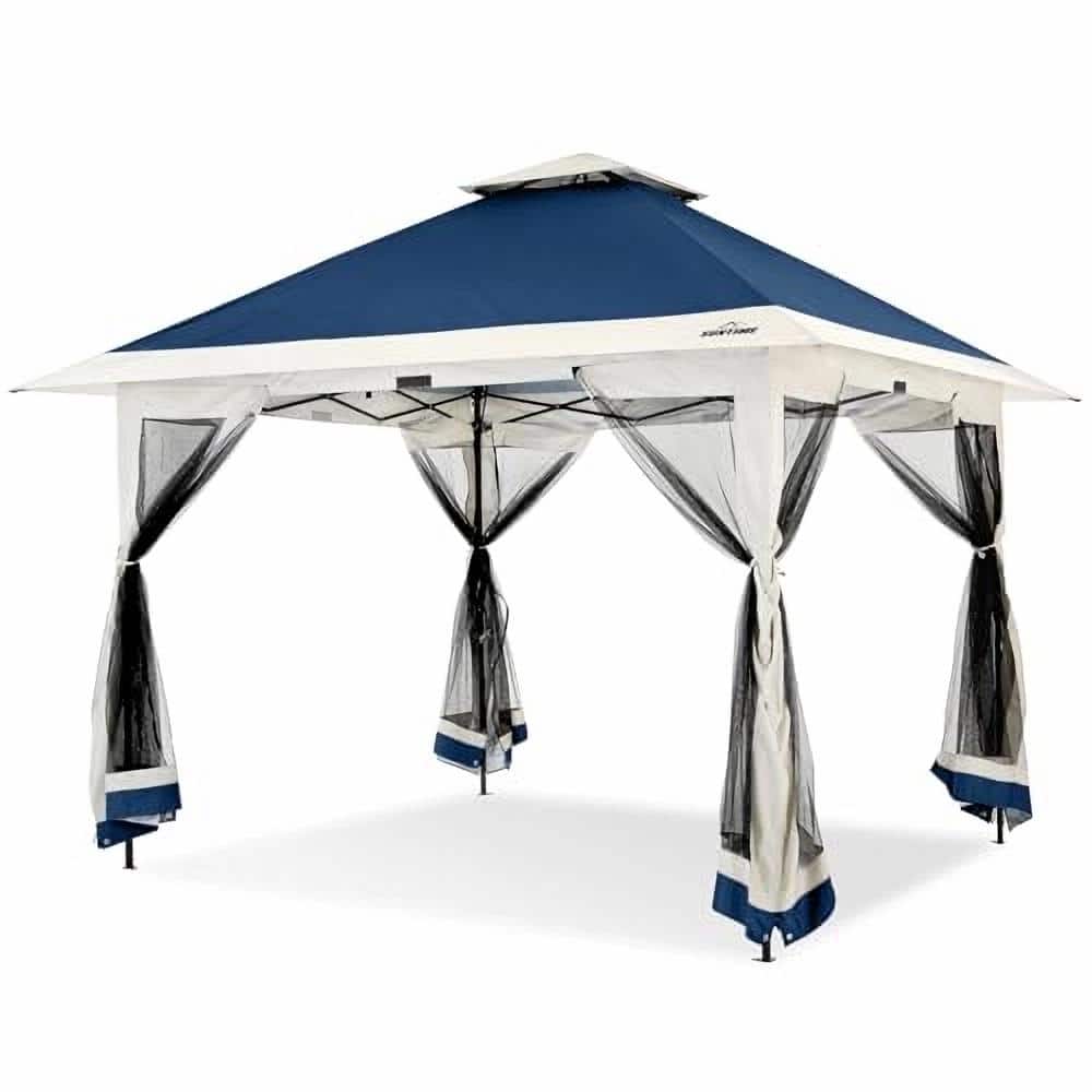 12 ft. x 12 ft. Navy Blue Pop-Up Patio Gazebo Canopy with Netting Sidewalls