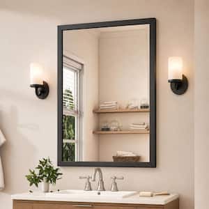 36 in. W x 28 in. H Square Aluminum Alloy Framed and Tempered Glass Wall Bathroom Vanity Mirror in Matte Black