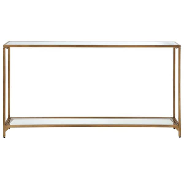 Benjara Gold Glass Top 56 in. Sideboard with Mirrored Shelf