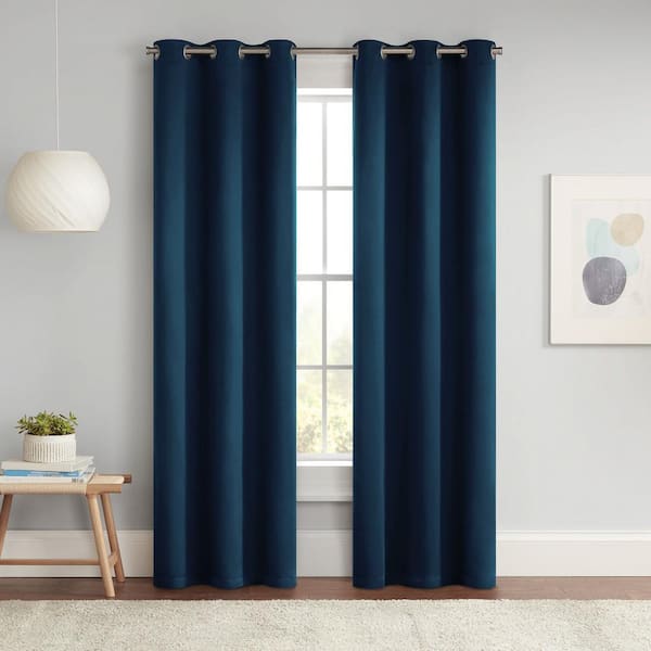 Eclipse Darrell Indigo Solid Polyester 37 in. W x 84 in. L Grommet Blackout Curtain