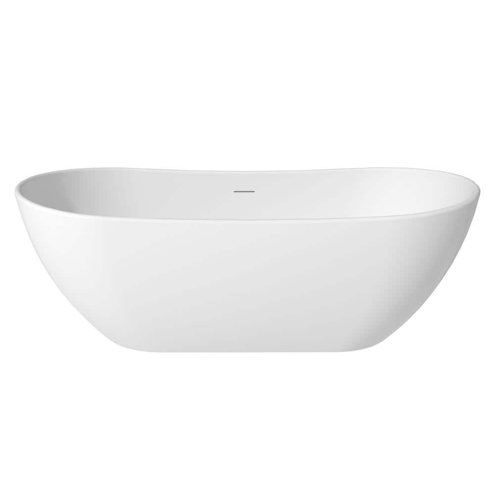 71.46'' Matte White Solid Surface Freestanding Soaking Bathtub