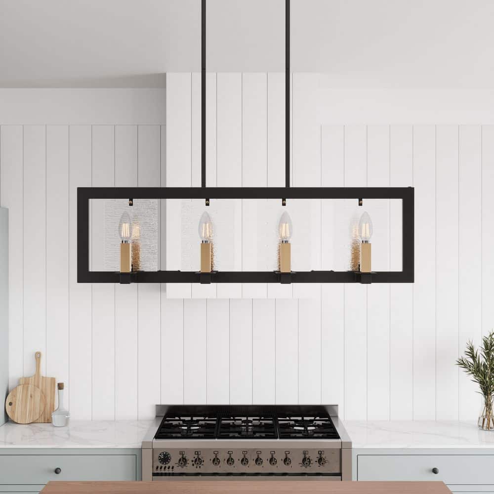 34.6 inch Farmhouse 8-Light Light Black/Brass Finish Textured Glass Openwork Frame Chandelier price history on PriceWatchPro