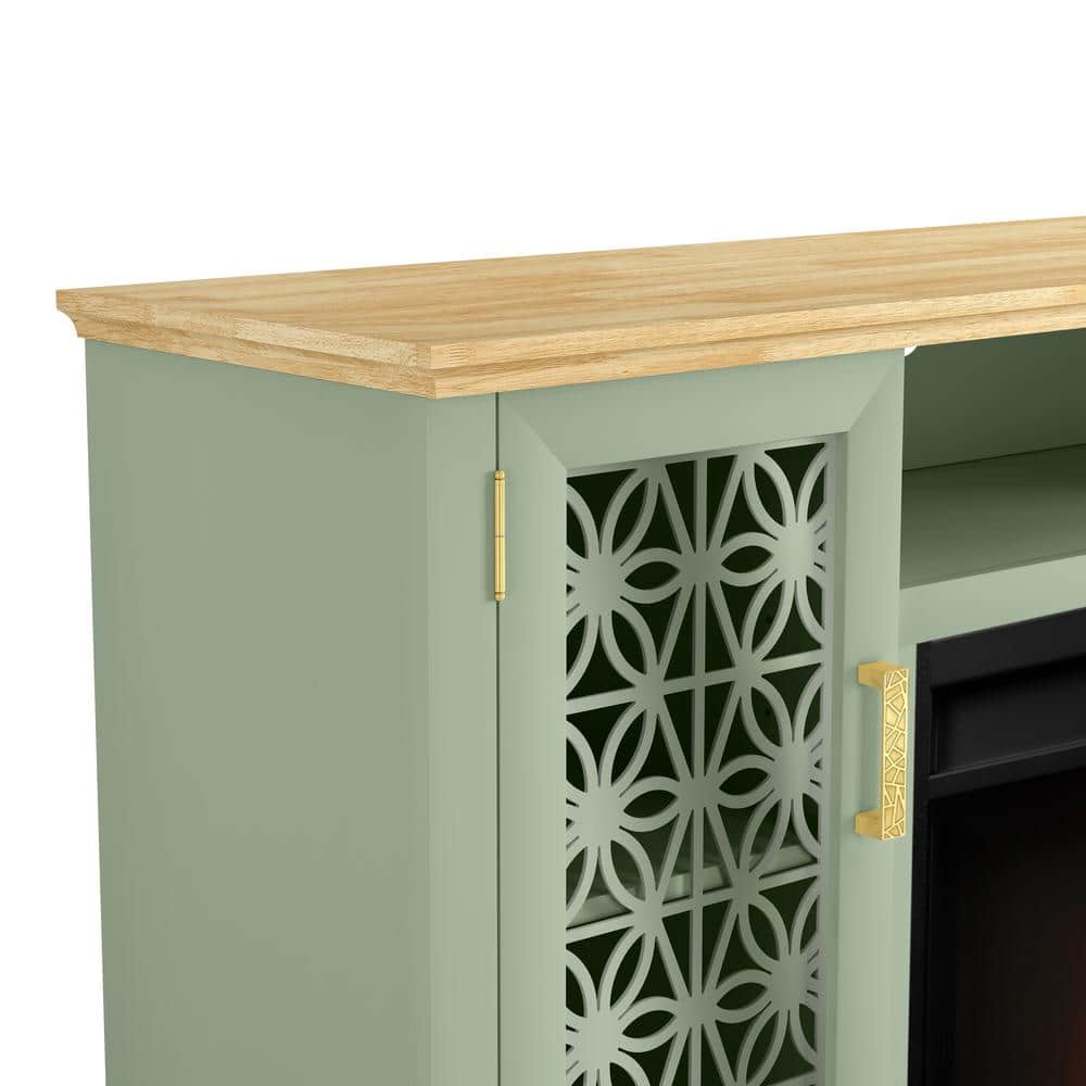 Green Farmhouse TV Stand with Electric Fireplace for 65" TVs