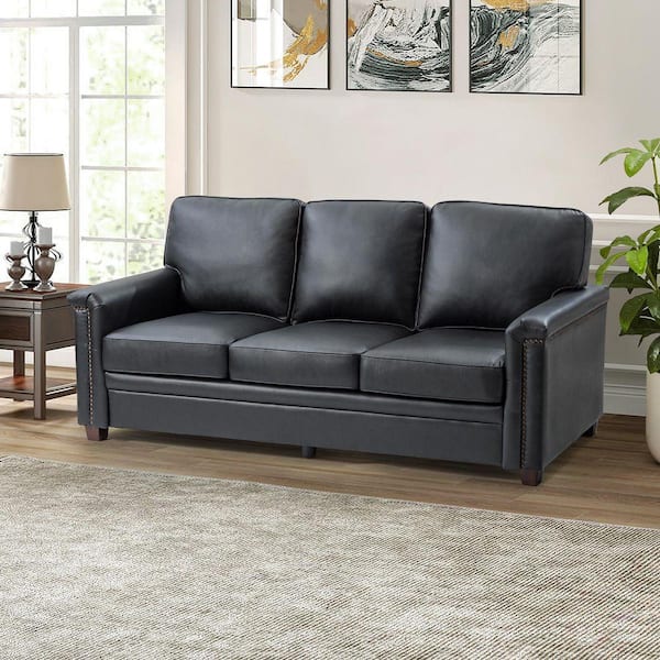 ARTFUL LIVING DESIGN Cristina 77.2 in. Wide Black Leather