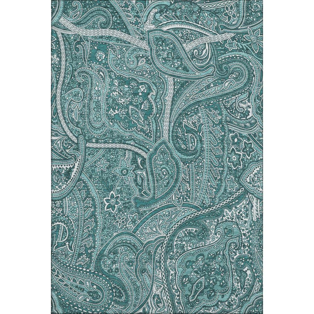 Mayfield Premium Machine Washable Indoor/Outdoor Geometric AMF623 Teal 3 ft. x 5 ft. Area Rug price history on PriceWatchPro