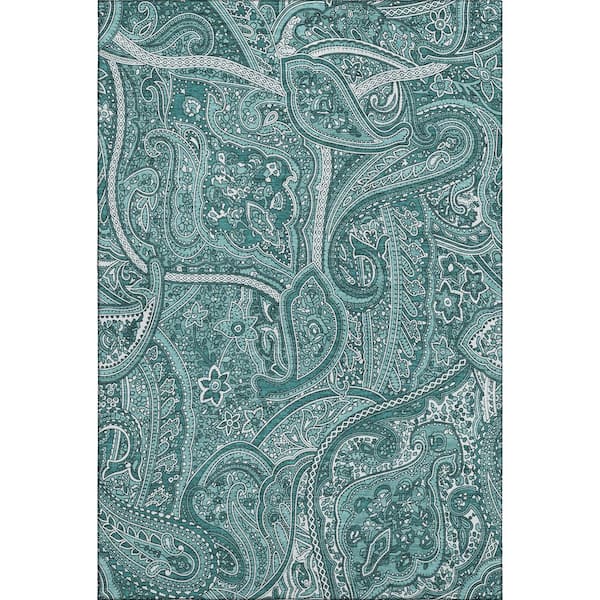 Mayfield Premium Machine Washable Indoor/Outdoor Geometric AMF623 Teal 3 ft. x 5 ft. Area Rug