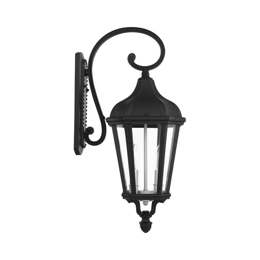 Textured Black 2-Light Outdoor Wall Lantern with Clear Glass