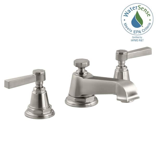 KOHLER Pinstripe Pure 8 in. Widespread 2-Handle Low-Arc Water-Saving Bathroom Faucet in Brushed Nickel