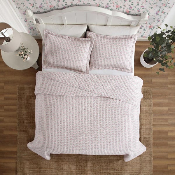 Laura Ashley Marta Stripe 2-Piece Pink/Green Cotton Twin