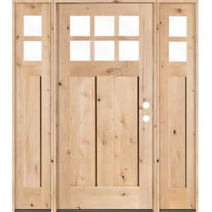 60 in. x 80 in. Craftsman Knotty Alder Left-Hand/Inswing 6-Lite Clear Glass Unfinished Wood Prehung Front Door with DSL