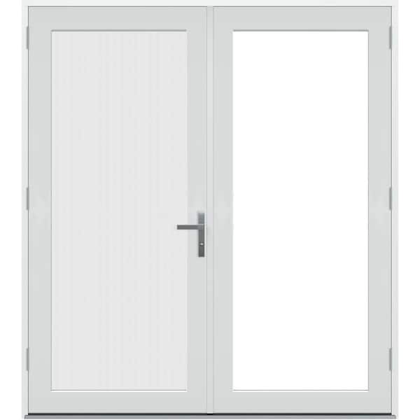 60 in. x 80 in. Right-Hand/Outswing Primed Fiberglass French Patio Door with Low-E Glass, Sliding Screen, Nickel Handle