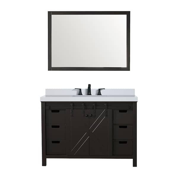 Marsyas 48 in W x 22 in D Brown Bath Vanity, White Quartz Countertop, Faucet Set and 44 in Mirror