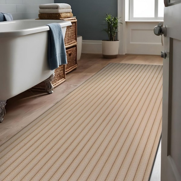 UltraPlush Touch 2 ft. x 7 ft. Beige Non-Slip Rubber Back Washable Polyester Stripes Indoor Area Rug