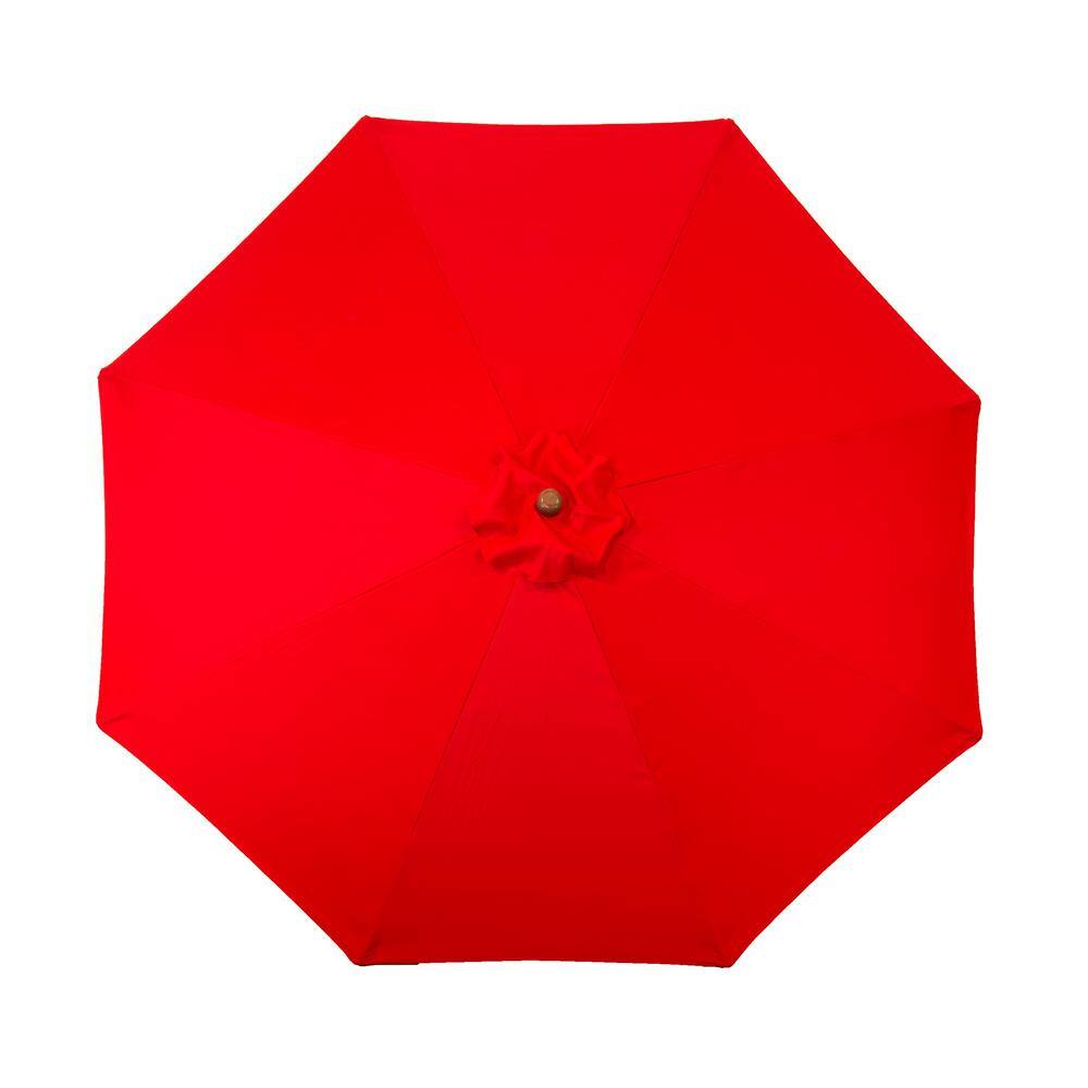 Red 9 ft Octagon Market Umbrella with Wooden Pole